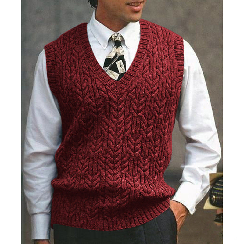 Men's Knit Vest with All-Over Cable Pattern Lune London