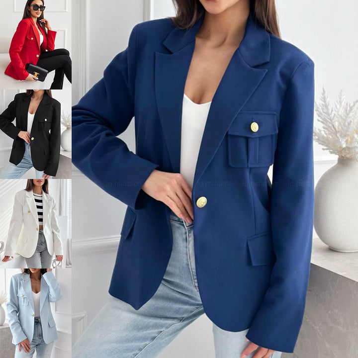 Ladies Fashion Blazer with Embroidered Pockets and Elegant Button Placket Lune London