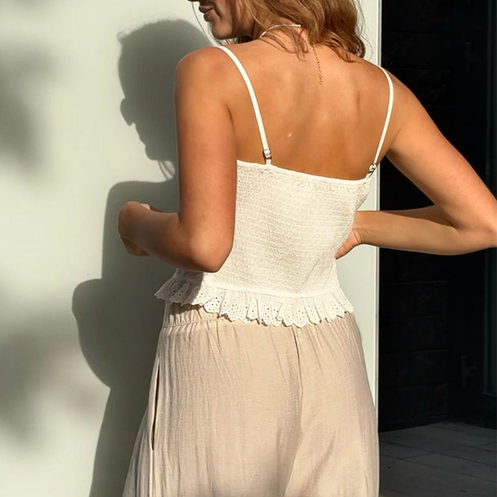 Lace top for ladies with lacing and voluminous hem Lune London