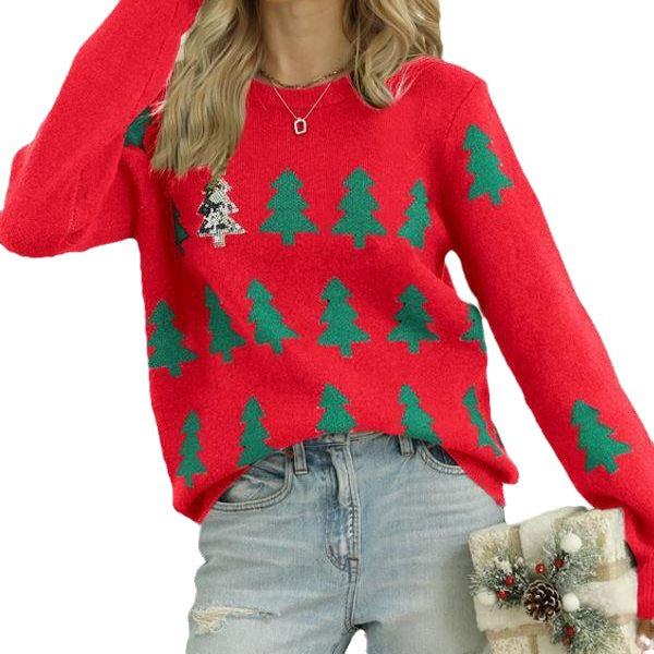 Lune London Women's Festive Knit Sweater with Christmas Tree Pattern