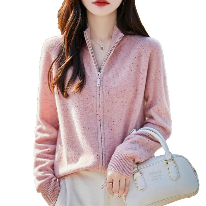 Pull à zip confortable pour femmes avec col haut et texture fine Chic & Stil