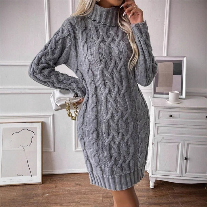 Knit dress for women with high collar and embossed pattern Lune London