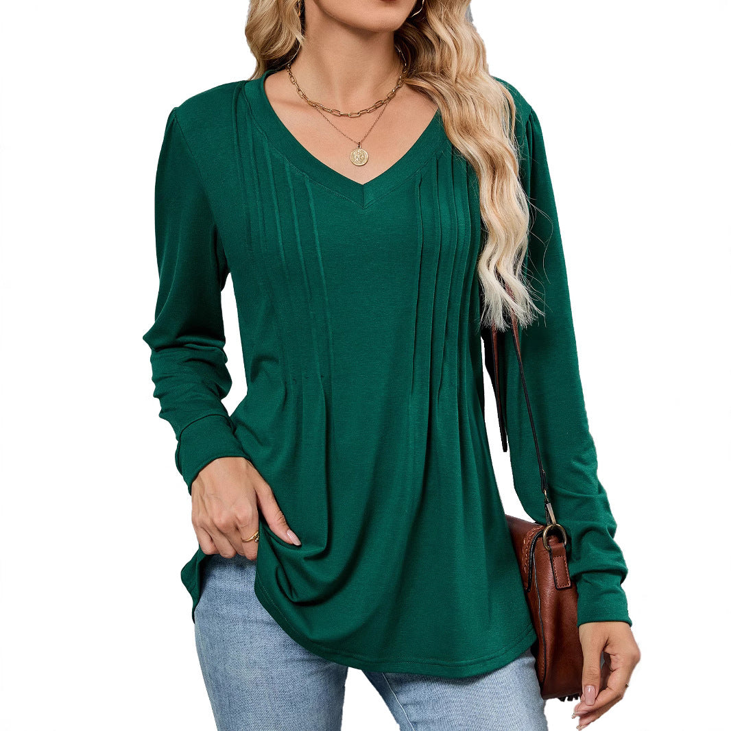 Viscose blouse for women with elegant pleats and V-neck Lune London