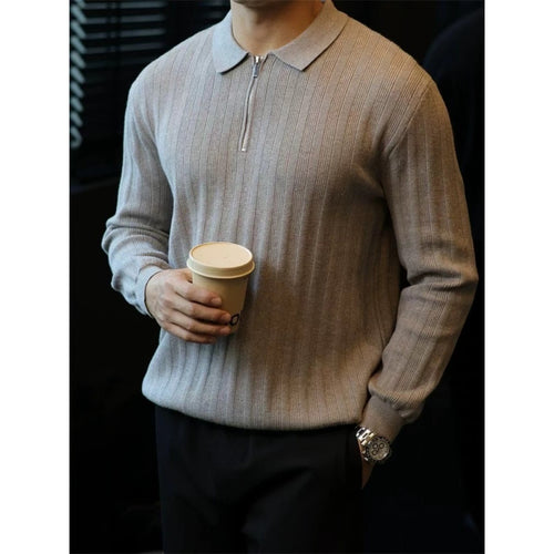 Knit sweater for men with collar and practical zipper Lune London