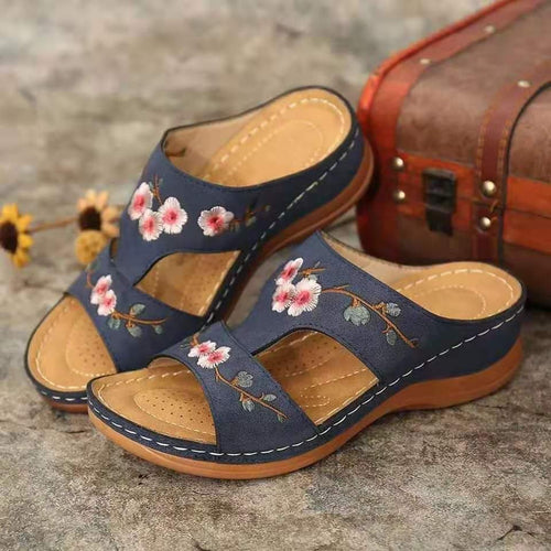 Women Embroidered Comfort Wedge Sandals Lune London