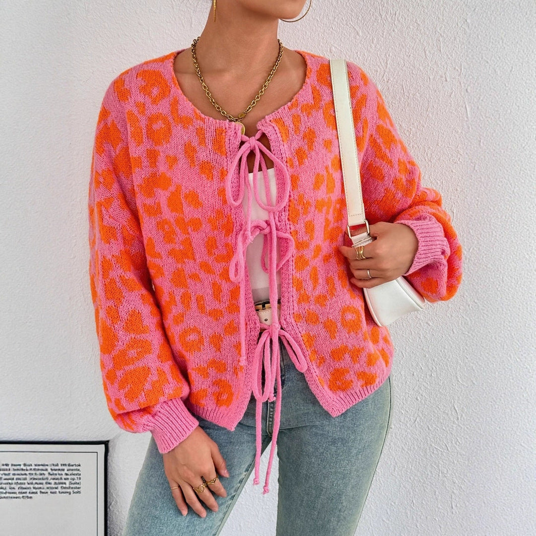 Ladies Cardigan with Unique Leopard Pattern and Adjustable Drawstring Lune London
