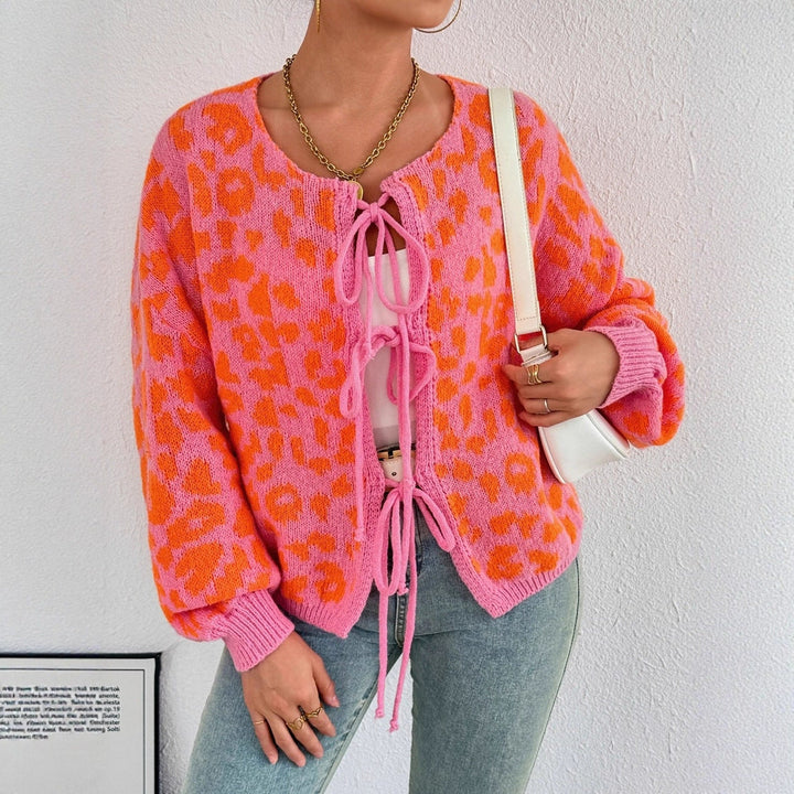 Ladies Cardigan with Unique Leopard Pattern and Adjustable Drawstring Lune London