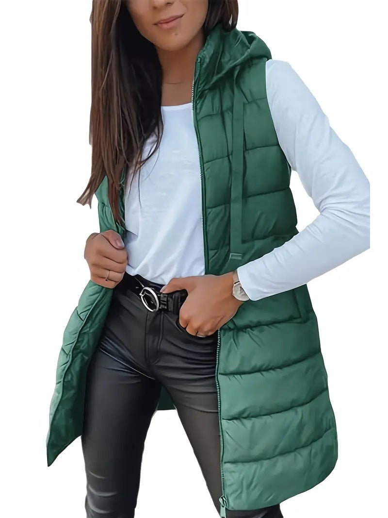 Ladies stylish quilted vest with hood and long cut Lune London