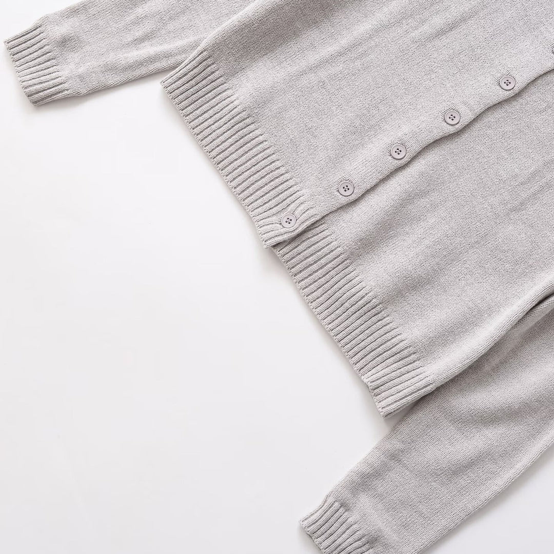 Fine knit jacket for women with continuous button placket and soft round collar Lune London