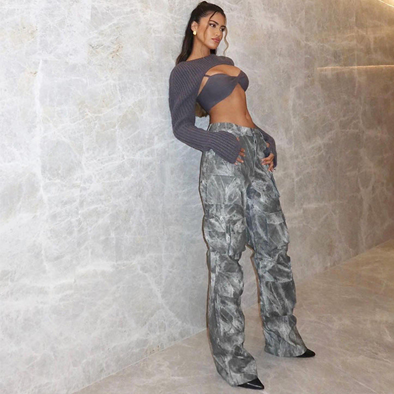 Wide-leg cargo pants for women with playful print Lune London