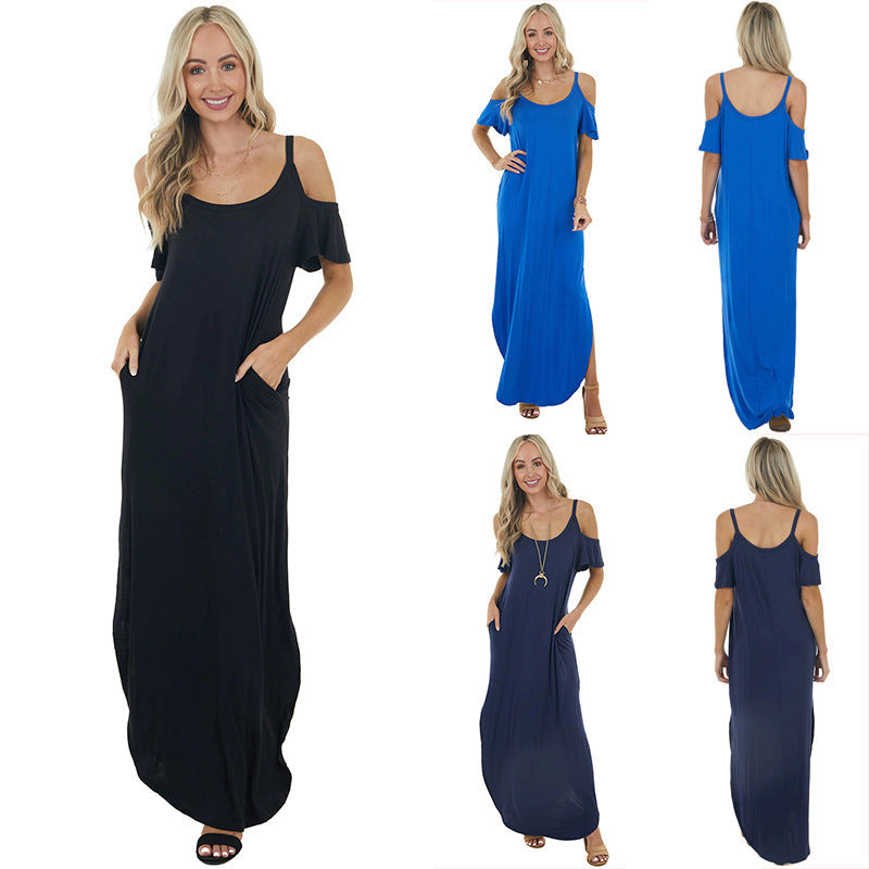 Casual maxi dress for women with off-shoulder design and side slit Lune London