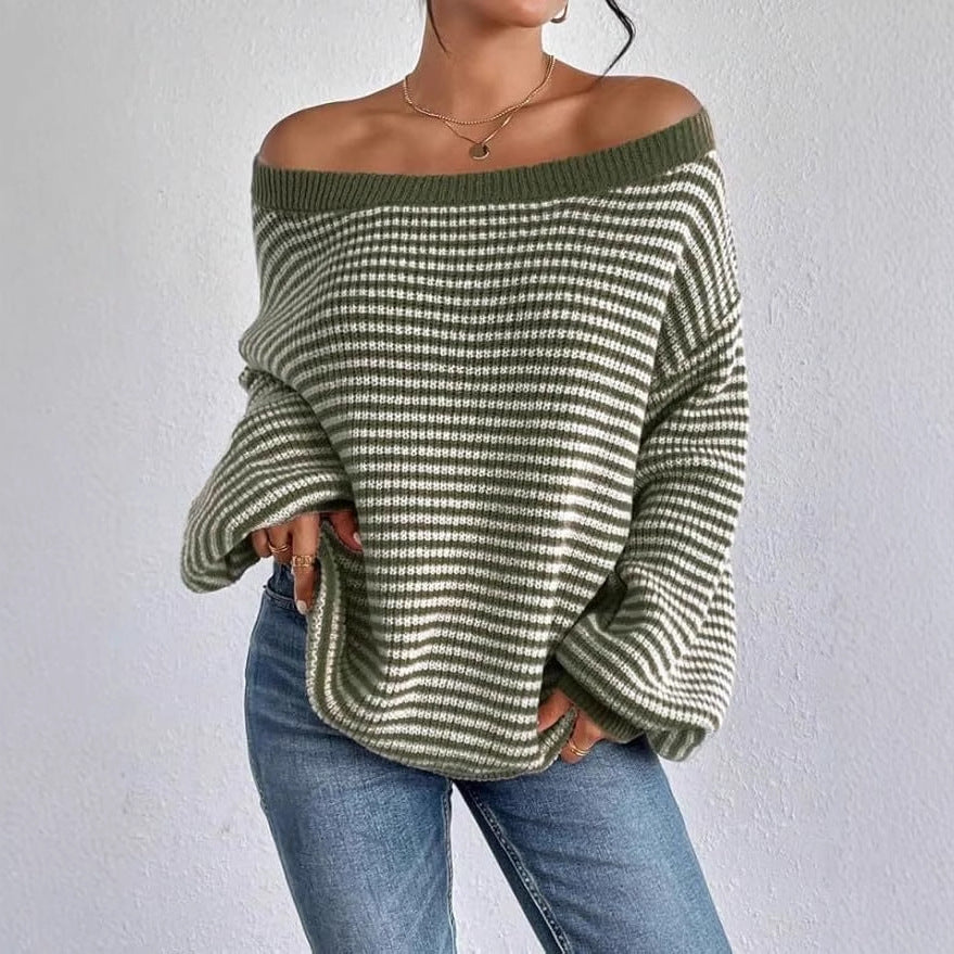 Pull en tricot épais pour femmes avec un col rond décontracté et des poignets de manches généreux Chic & Stil