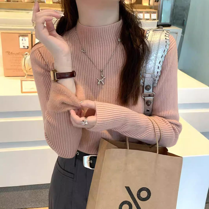 Ladies Elegant Ribbed Sweater with High Collar Lune London