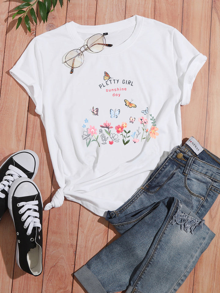 T-shirt pour femmes avec imprimé floral ludique et imprimé élégant Chic & Stil