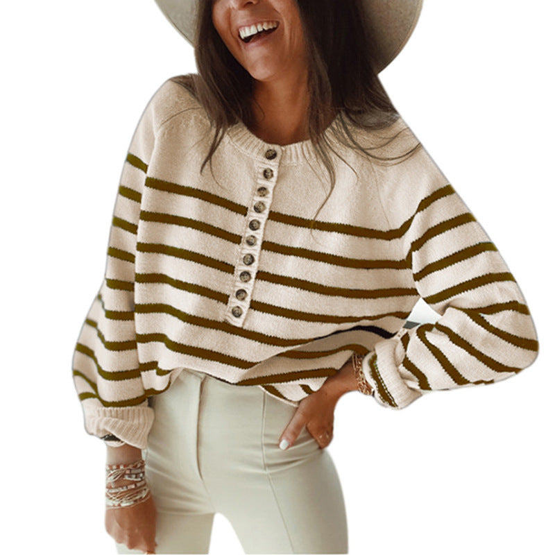 Striped pullover for women with buttons and loose fit Lune London