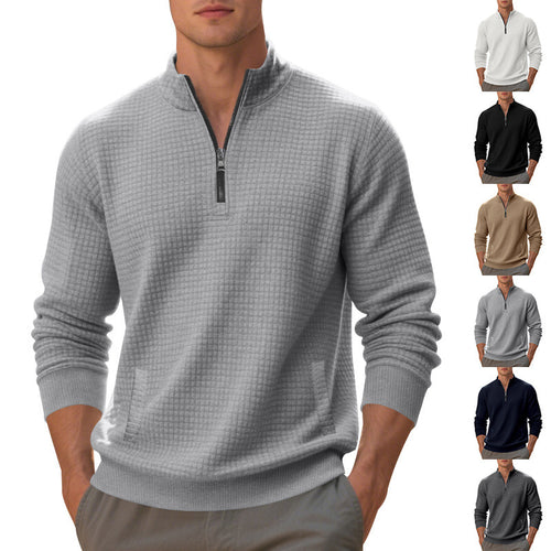 Sporty pullover for men with zipper and textured surface Lune London
