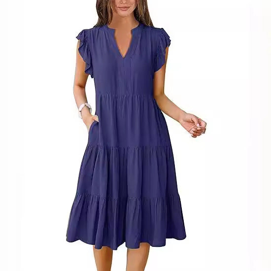 Leisure dress for women with ruffled details and pockets Lune London