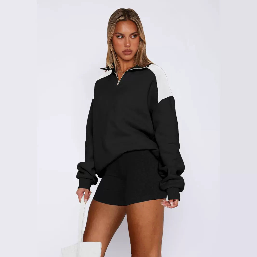 Ladies Sports Sweatshirt with High Collar and Zipper Lune London