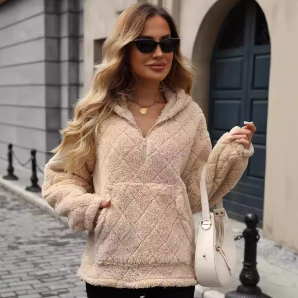 Ladies Soft Hoodie with High Collar and Chic Kangaroo Pocket