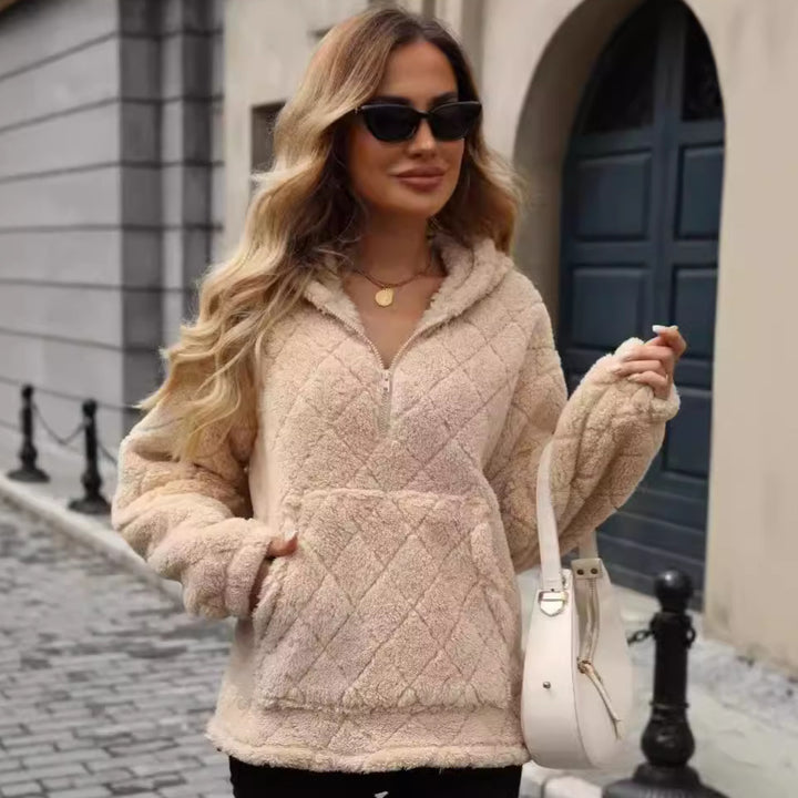 Ladies Soft Hoodie with High Collar and Chic Kangaroo Pocket
