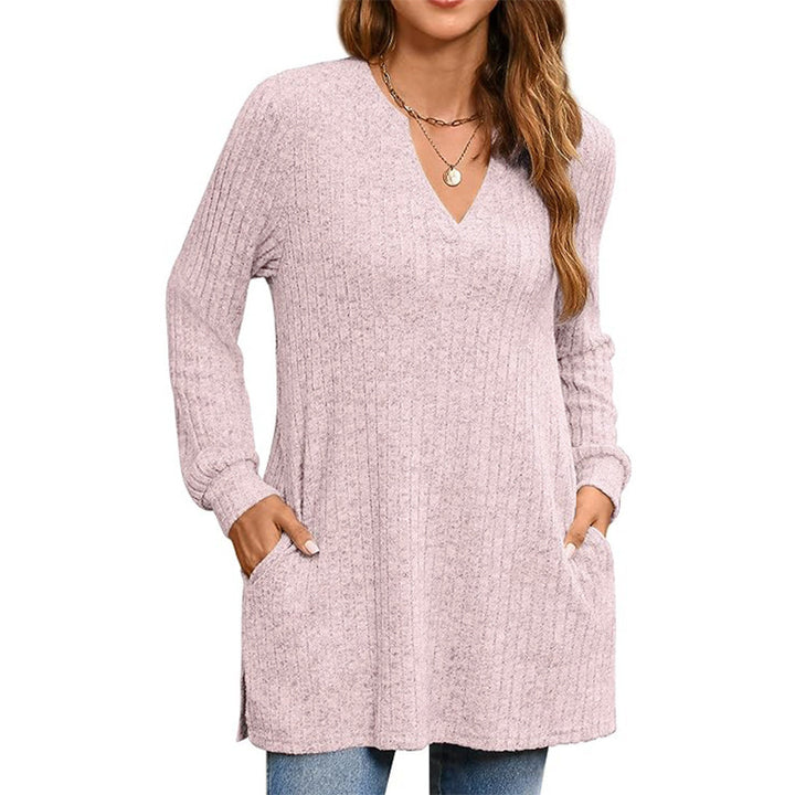 Lune London women's ribbed V-neck tunic sweater