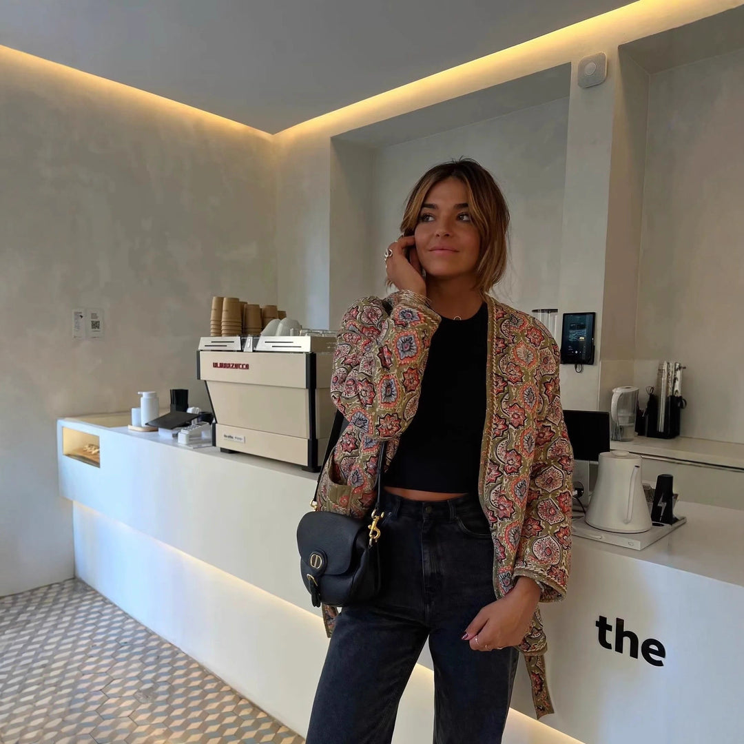Elegant jacquard jacket for women in boho style with relaxed fit Lune London