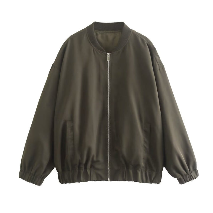 Casual bomber jacket for women in lightweight material with elastic hem and practical pockets Lune London