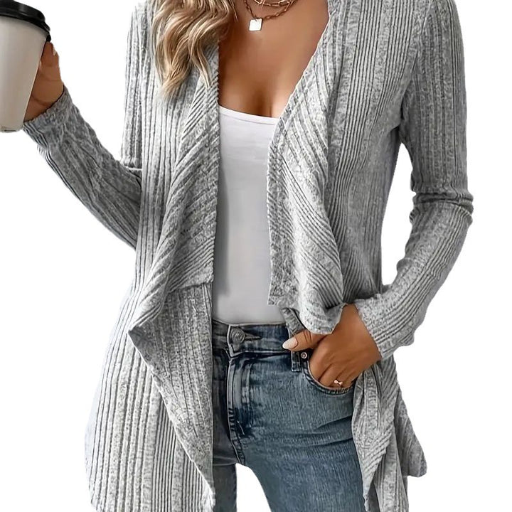 Casual knitted jacket for women with asymmetric hem and open design Lune London