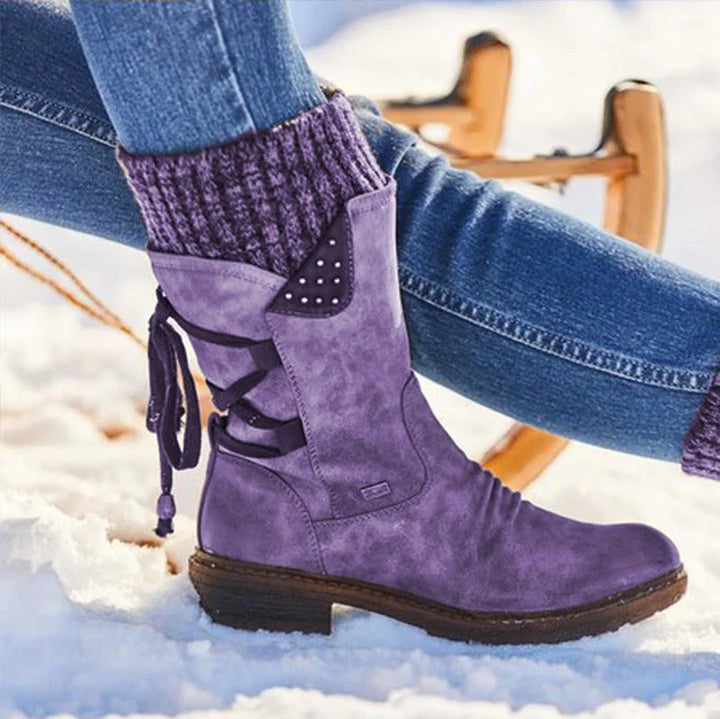 Lune London | Ankle Boots - Suede - Flat Sole - Comfort Fit - Strap and Stud Details