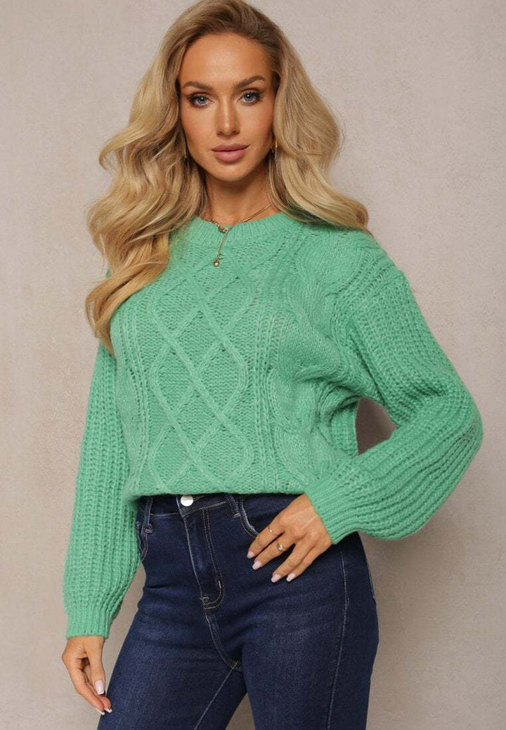 Pull en tricot épais pour femme avec design romantique en câble et manches larges Chic & Stil