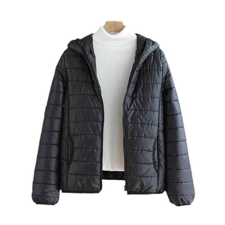 Ladies quilted transitional jacket with practical pockets and hood Lune London