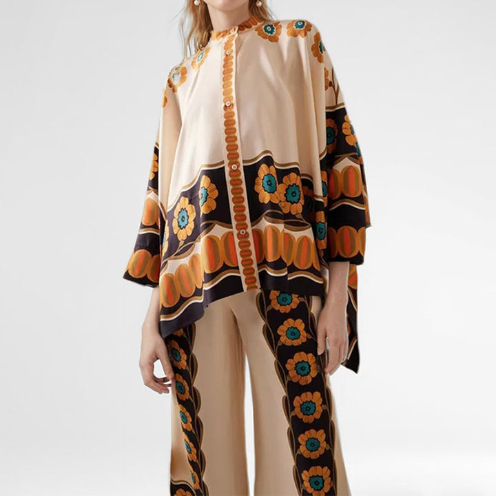 Haut kaftan floral pour femme avec détail de bouton Chic & Stil
