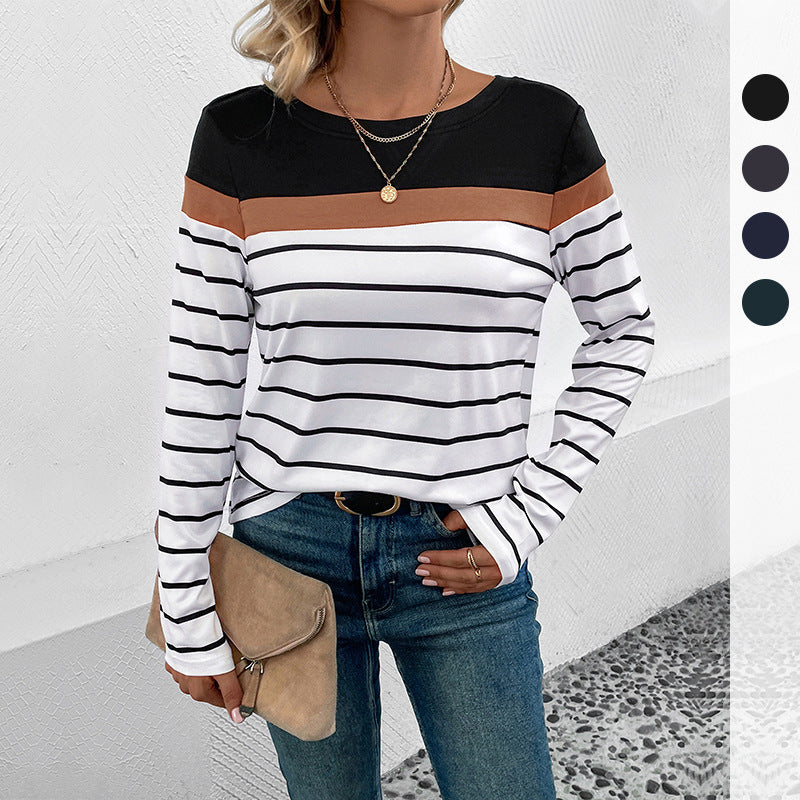 Striped long-sleeve shirt for women with a modern cut and an elegant round collar Lune London