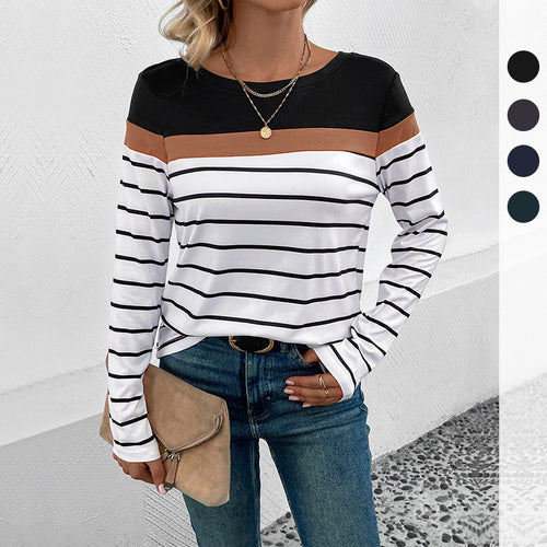 Striped long-sleeve shirt for women with a modern cut and an elegant round collar Lune London