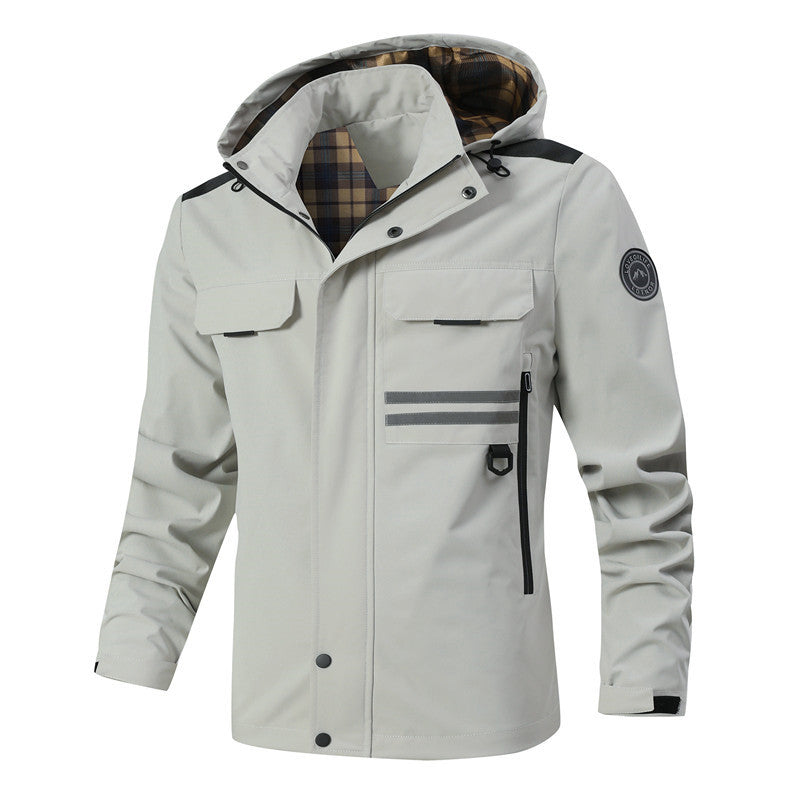 Functional waterproof jacket for men with hood and multiple pockets Lune London