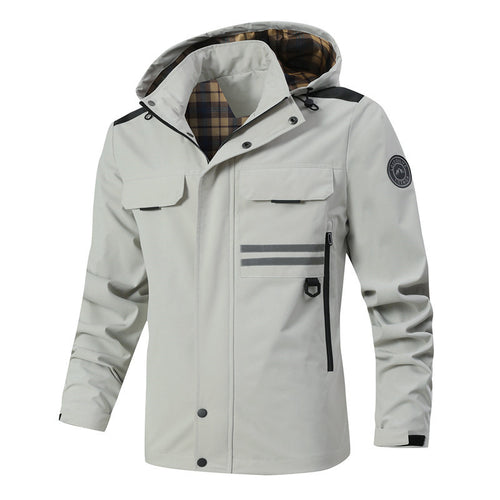 Functional waterproof jacket for men with hood and multiple pockets Lune London