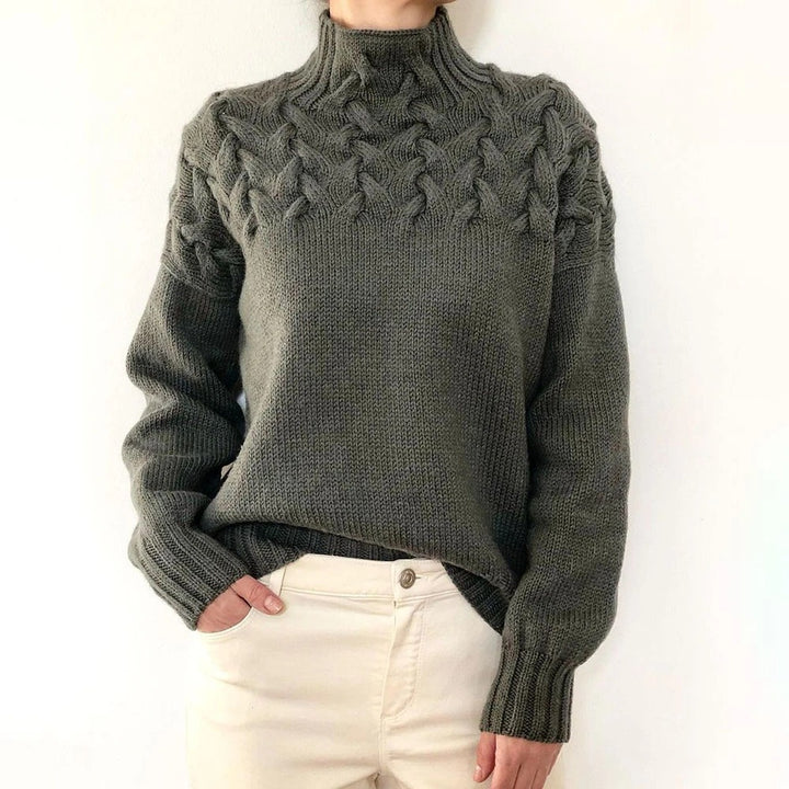 Knit sweater for women with high collar and trendy twisted pattern Lune London