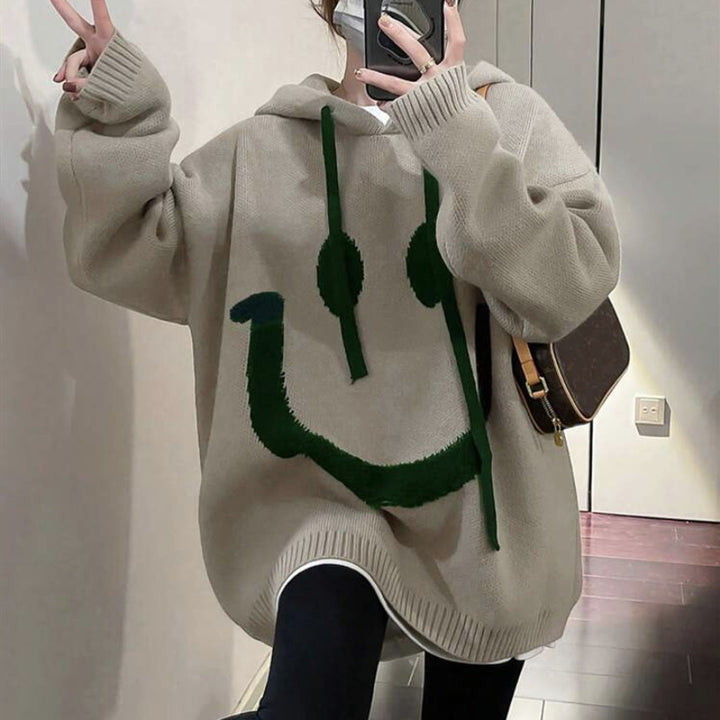 Ladies Oversized Casual Sweater with Smiley Pattern Lune London