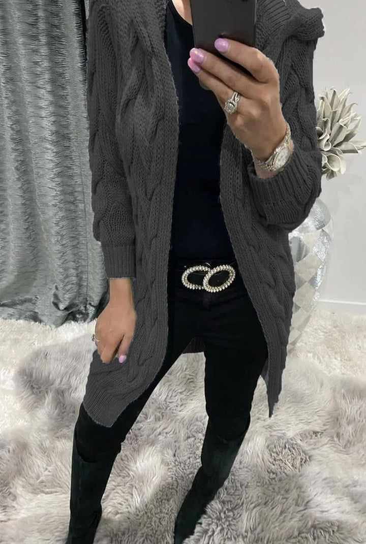 Ladies Long Cardigan with high quality twisted pattern and relaxed fit Lune London