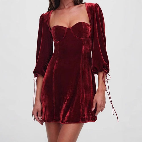 Short velvet dress for women with puff sleeves and square neckline Lune London