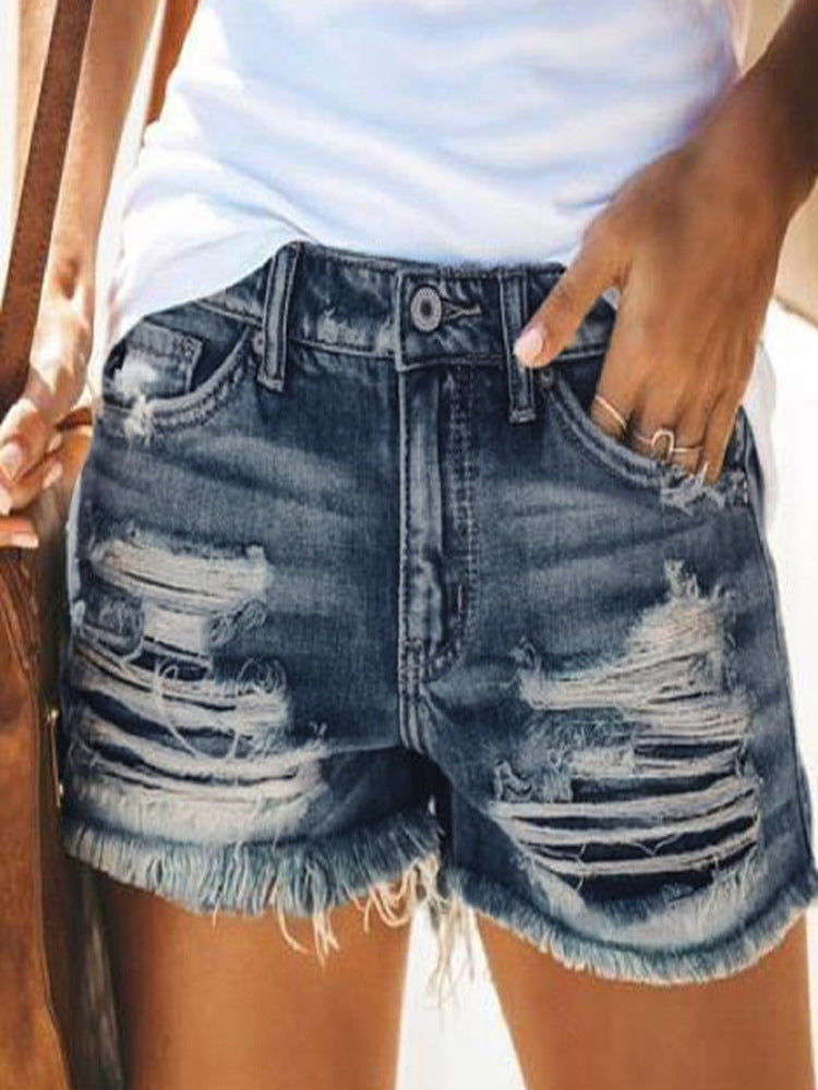 Women's Destroyed Denim Shorts in a Modern Look with Fringes Lune London