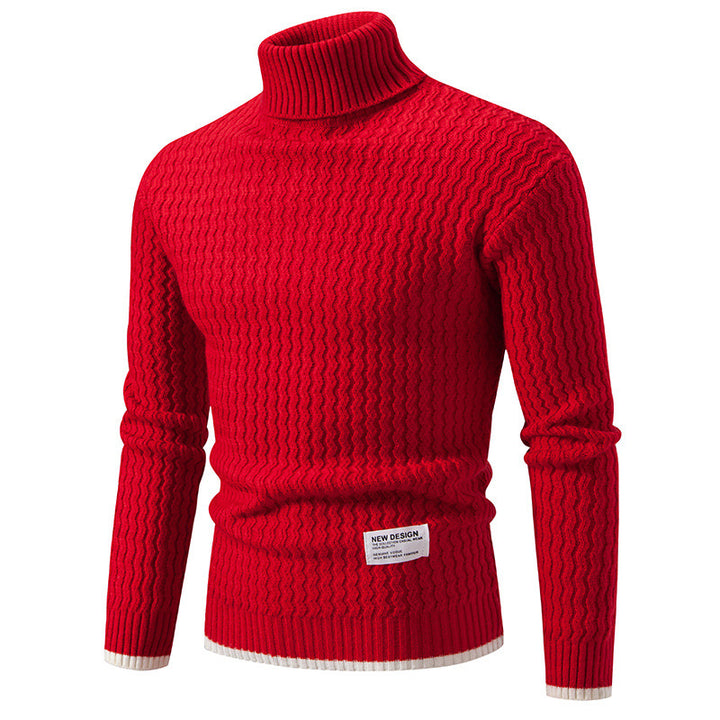Men's knitted sweater with high collar and textured cable pattern Lune London