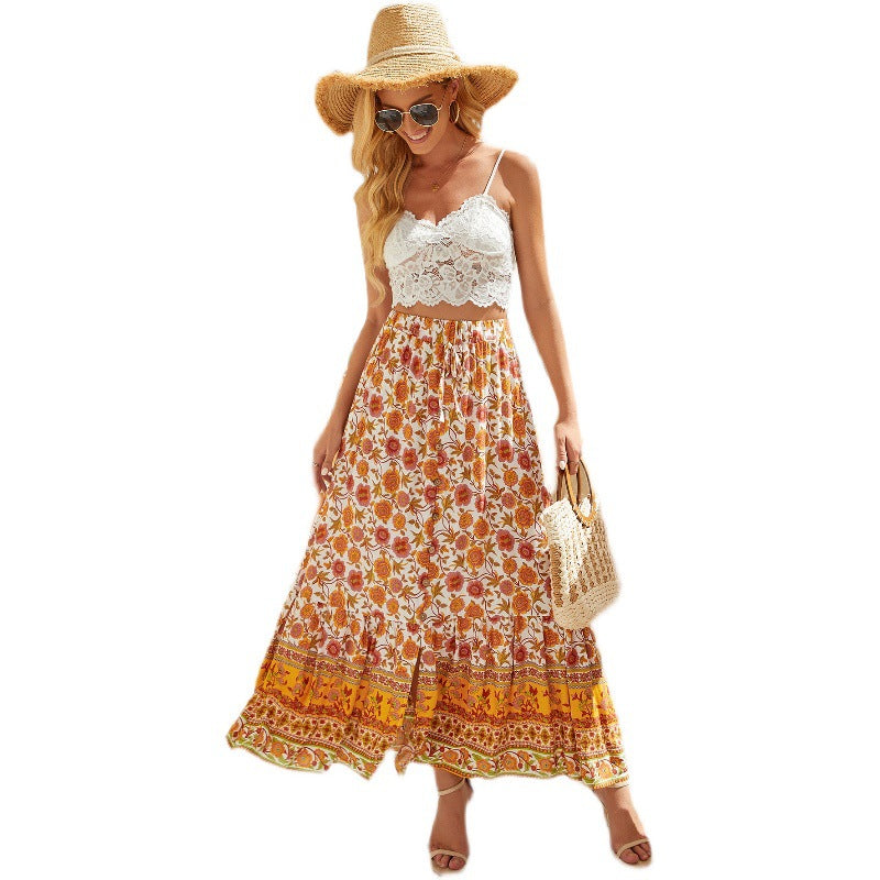 Women Flowers Bohemian Maxi Skirt Lune London
