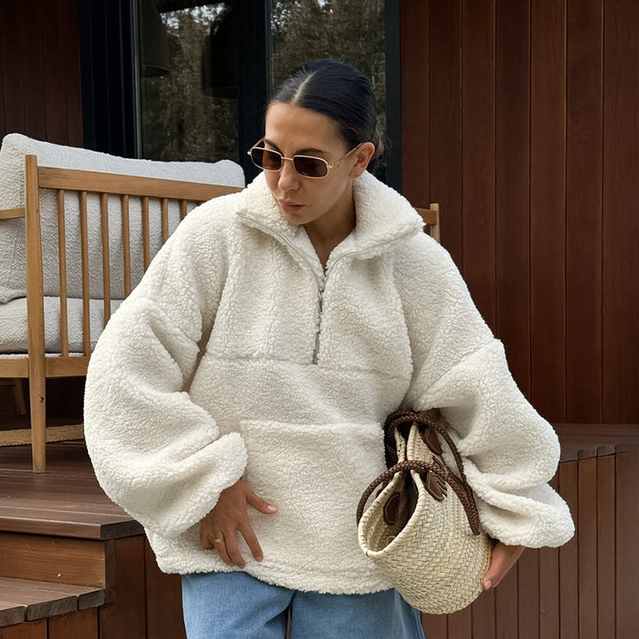 Soft fleece sweater for women with high collar and pockets Lune London