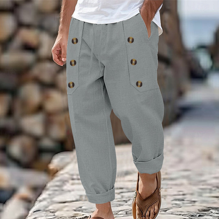 Casual cargo pants for men with practical side pockets and button details Lune London