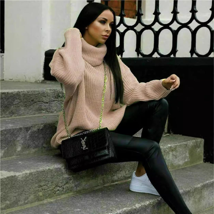Oversized knitted pullover for women with high collar and modern cut Lune London