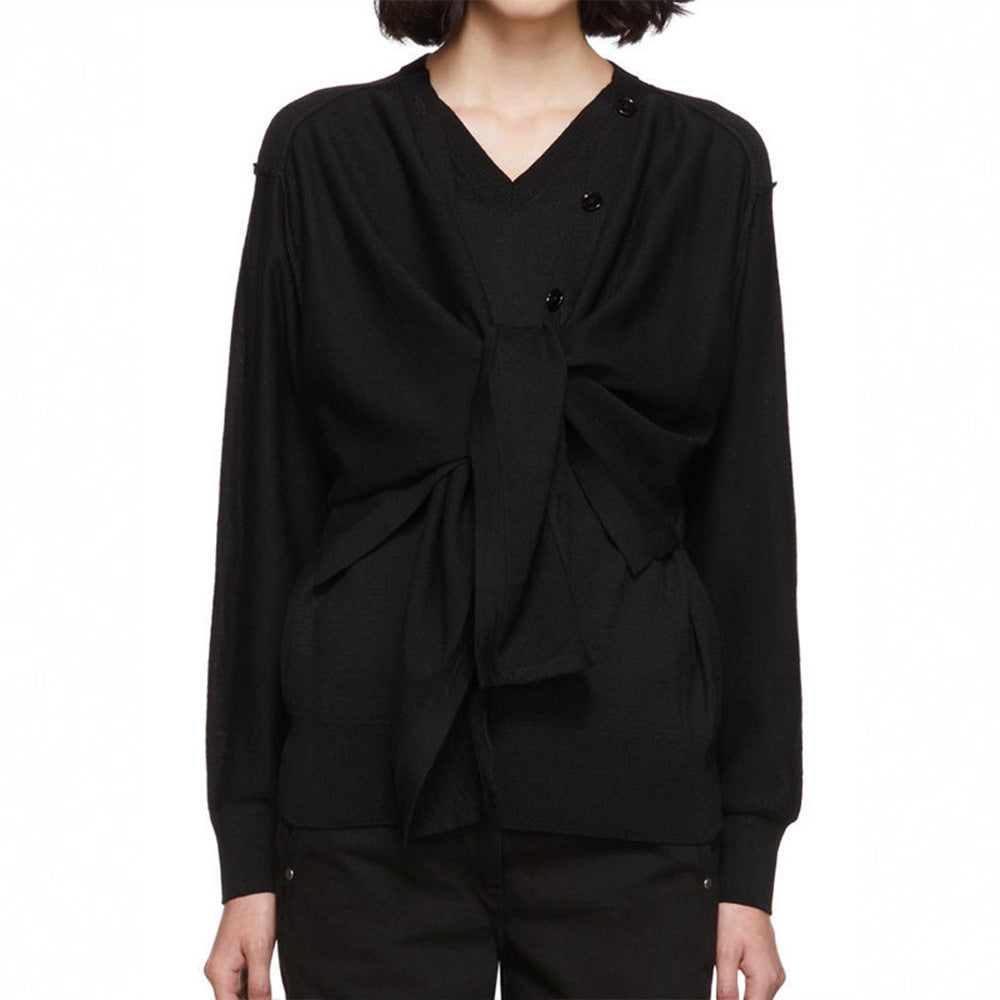 Cardigan en tricot décontracté pour femmes avec coupe asymétrique et détails de boutons Chic & Stil