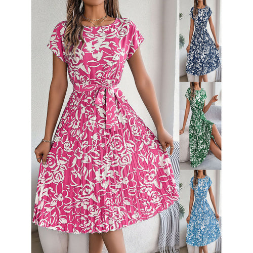 Lune London A-line floral print dress for ladies with belted waist