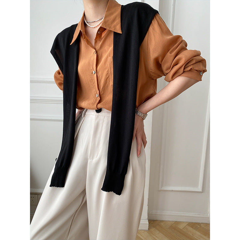 Women's Elegant Blouse with Striped Sweater Neckline Chic & Stil