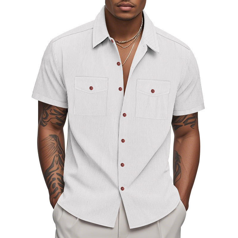 Short sleeve shirt for men with a practical striped pattern and two chest pockets Lune London